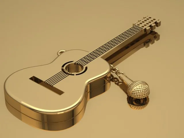 Gold Ya Gitar Mikrofon Pendant N02 3D Model