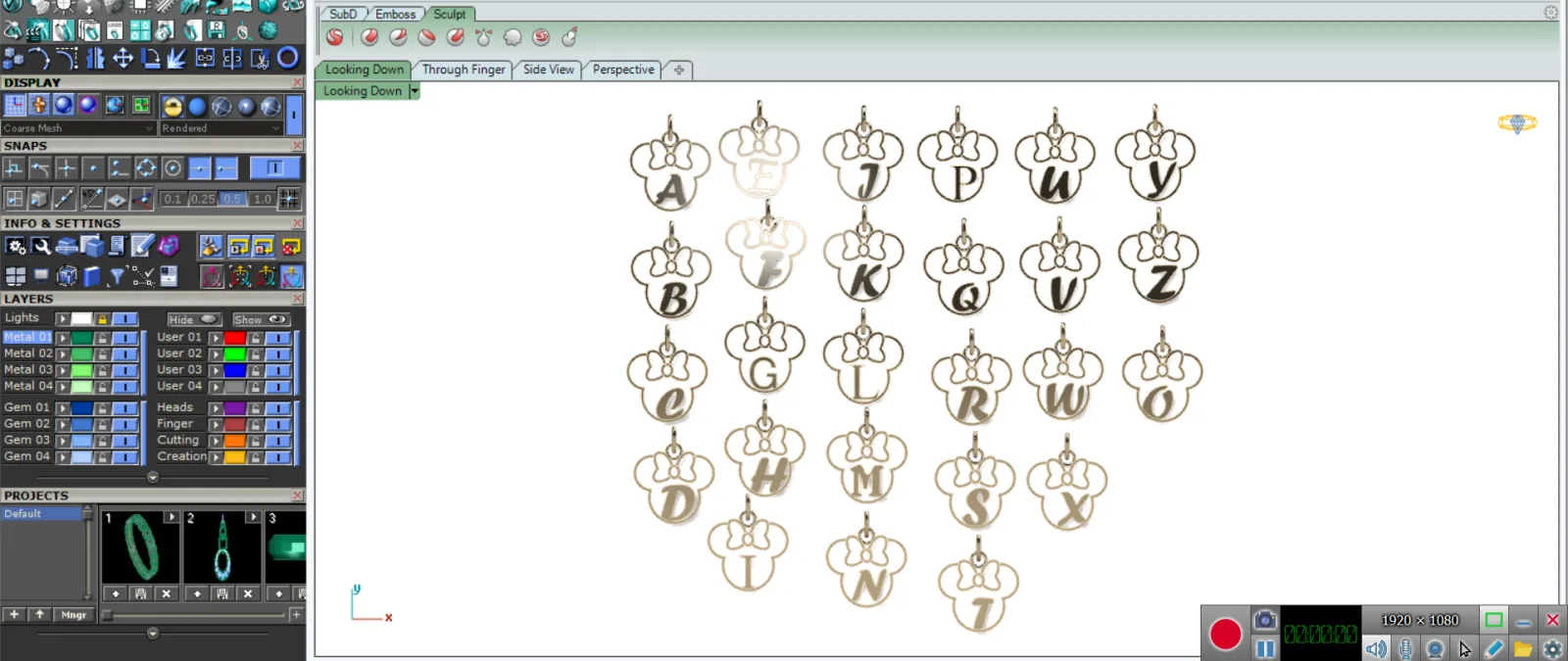 Letters English Mini Mos Pendant 3D Model — image 2