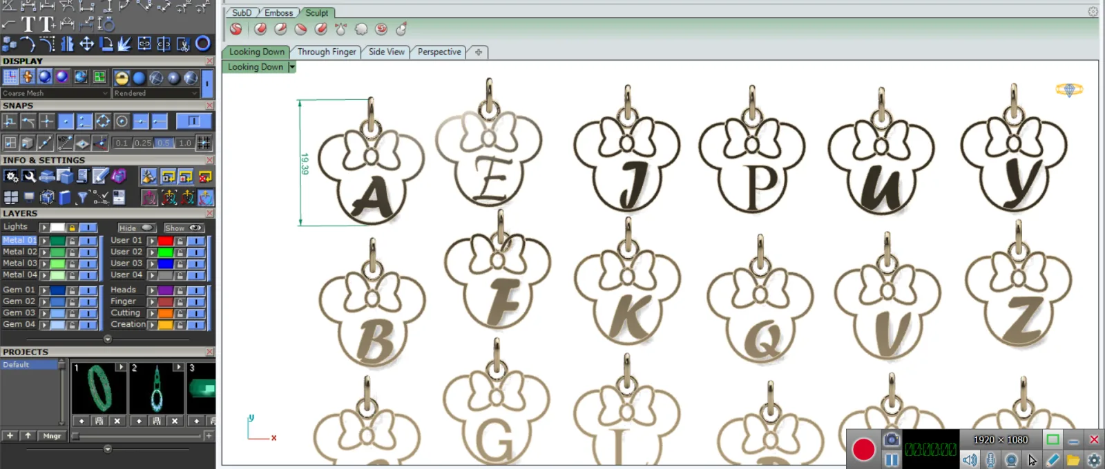 Letters English Mini Mos Pendant 3D Model — image 3