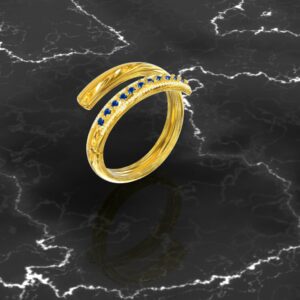 انگشتر جواهر سنگ آکوامارین تیره gold design saideh کد 1