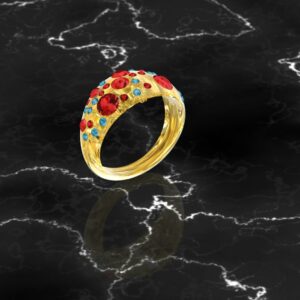 انگشتر جواهر پر نگین قرمز و آبی یاقوتی gold design saideh کد 4